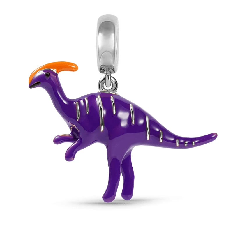 Berloque Dinossauro Roxo Prata 925 Esmaltada com Design Criativo e Estiloso
